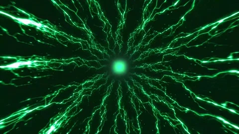 Energy flow or explosion. Bright green lines radiate from the center. 動画素材 297674609