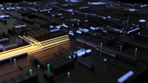 Energy flowing into realistic circuit board unit on pc Stock Footage 127263053
