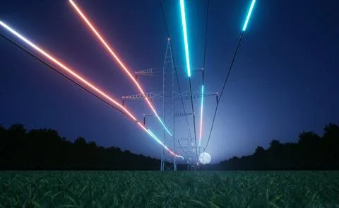 Energy flowing through electric lines 库存插图