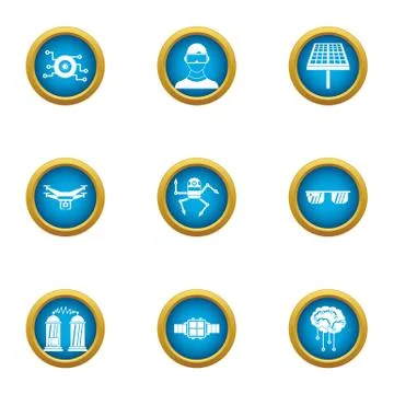 Energy game icons set, flat style Stock Illustration
