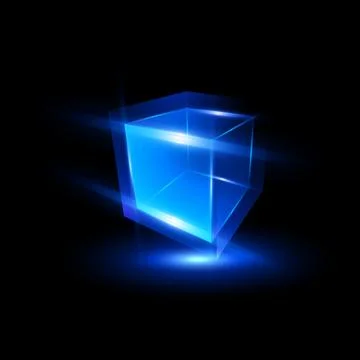 Energy glow cube block from sparkle lines vector design, shiny blue neon 3D Illustrazione stock
