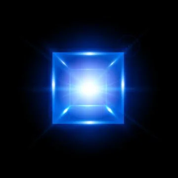 Energy glow cube block vector design, shiny blue neon square shape, digital Stock Illustration