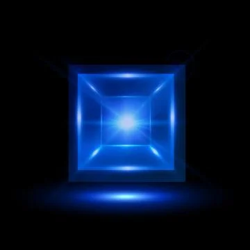 Energy glow cube block vector design, shiny blue neon square shape, digital Stock Illustration