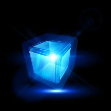 Energy glow cube block vector design, shiny blue neon 3D square shape, high tech Stock Illustration