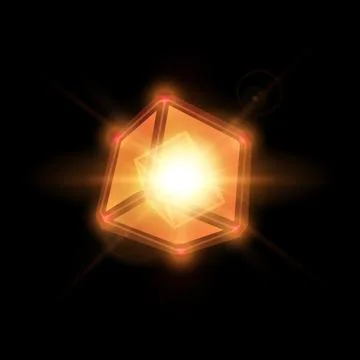 Energy glow cube block vector design, shiny orange neon 3D square shape, cyber Illustrazione stock