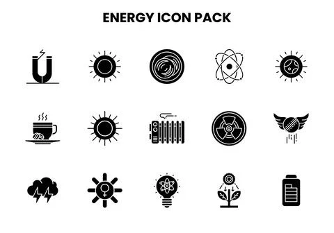 Energy Glyph Bundle Icons Pack Ilustración de archivo