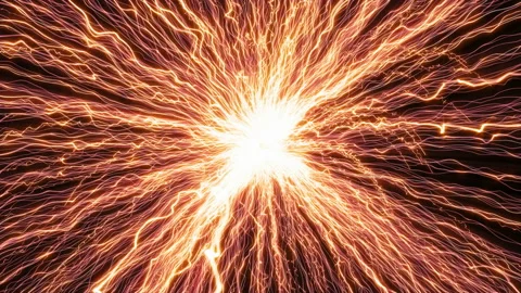 Energy gold explosion with electric lines on dark background. Stock Footage