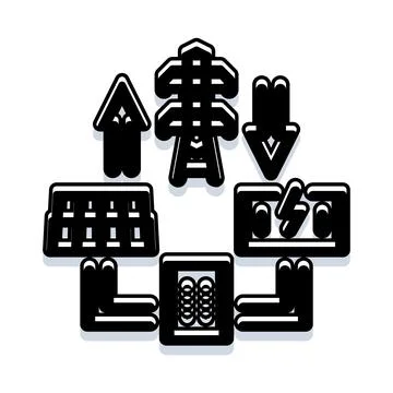 Energy grid system elements with arrows showing flow Stock Illustration