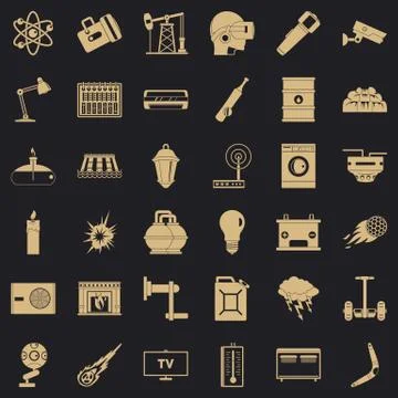 Energy icons set, simple style Stock Illustration