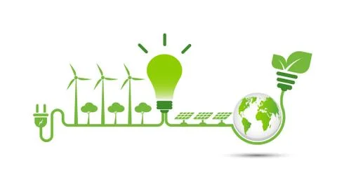 Energy ideas save the world concept Power plug green ecology Isolate On White Stock Illustration