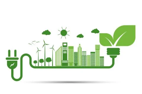 Energy ideas save the world concept Power plug green ecology Stock Illustration