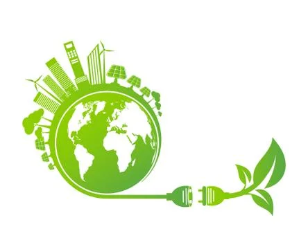 Energy ideas save the world concept Power plug green ecology Stock Illustration