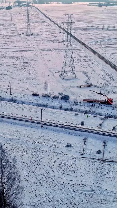 Energy infrastructure development and maintenance during cold winter Stock-Footage 336806762