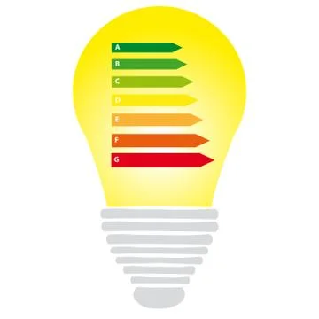 Energy labels with bulb on white background Stock Illustration