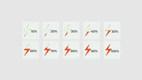 Energy lightning bolt charge animated data visualization UI element set Video stock 334871612