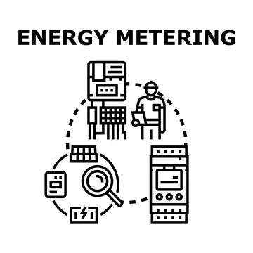 Energy metering concept with engineer and solar panels Illustrazione stock