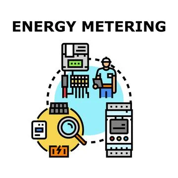 Energy metering concept with engineer and solar panels 库存插图