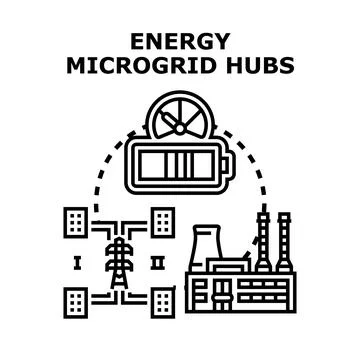 Energy microgrid hubs controlling power distribution system Stock Illustration