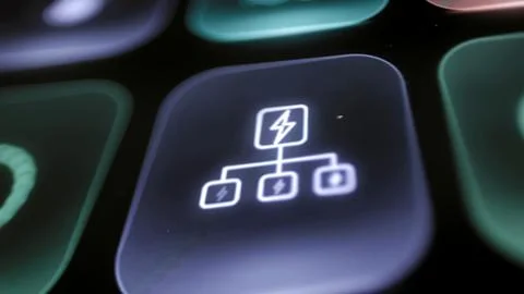Energy network symbol links three endpoints Stock Photos
