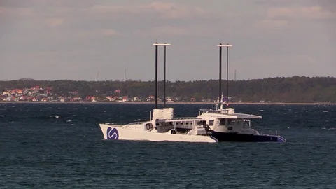 The Energy Observer catamaran powered by renewable energy en route to Copenhagen 스톡 동영상 108060066