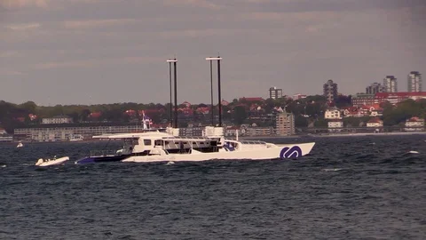 The Energy Observer catamaran powered by renewable energy en route to Copenhagen Video stock 108061111