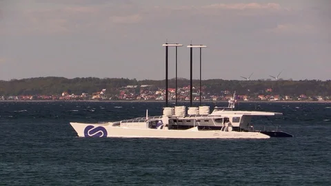 The Energy Observer catamaran powered by renewable energy en route to Copenhagen Video stock 108079458