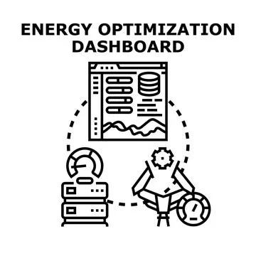 Energy optimization dashboard system managing power consumption Ilustración de archivo