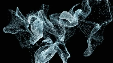 Energy particles explosion animation mixing over black background in 4k UHD. Video stock 146030378