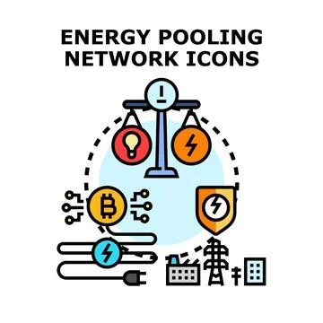 Energy pooling network concept with digital decentralized network Stock Illustration