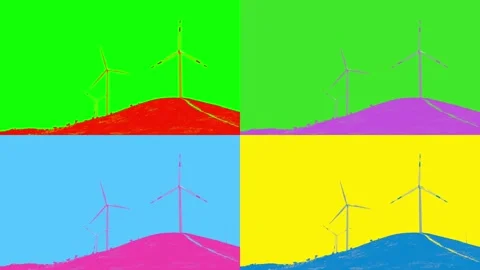 Energy Producing Wind Turbines computer effect split screen color Stock Footage 205236587