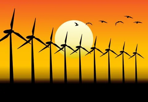 Energy-producing windmills Stock Illustration