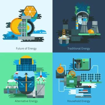 Energy production flat set Stock Illustration