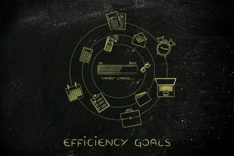 Energy progress bar &amp; office objects, efficiency concept Stock Illustration