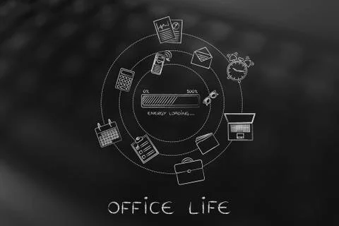 Energy progress bar &amp; office objects, efficiency concept Stock Illustration