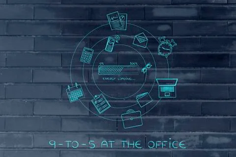 Energy progress bar &amp; office objects, efficiency concept Stock Illustration
