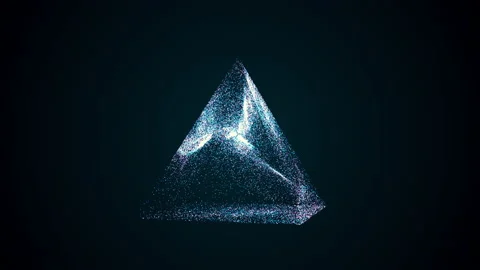 Energy pyramid, explosion with particles inside versatile figure Stock Footage 157380035