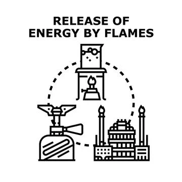 Energy release by combustion flames process concept Stock Illustration