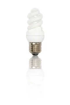 Energy save lamp with reflection. Stock Photos