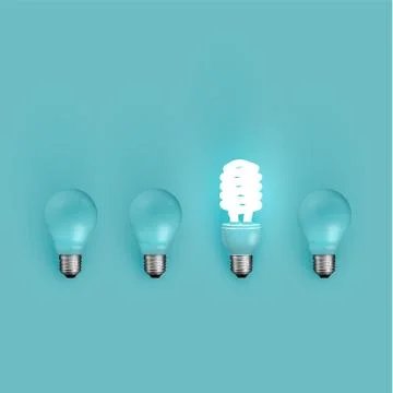 Energy saver lightbulb among old ones, vector illustration Stock Illustration