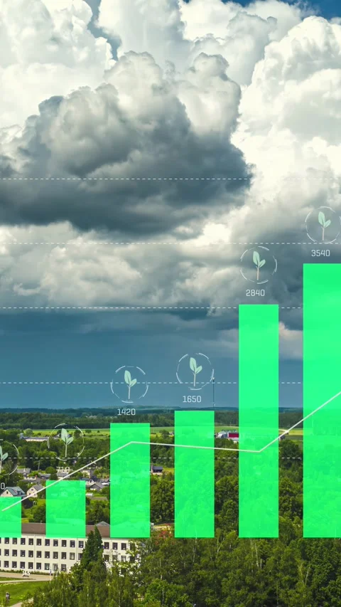 Energy saving bar graph due to sustainable solution with aerial city hyper lapse Stock Footage 300272209