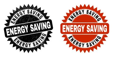 ENERGY SAVING Black Rosette Stamp with Rubber Texture Illustrazione stock