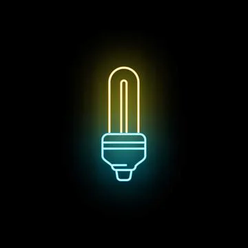 Energy saving bulb neon glowing on black background 스톡 일러스트