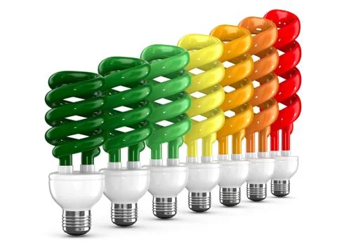 Energy saving bulbs on white background. Isolated 3D image Stock Illustration