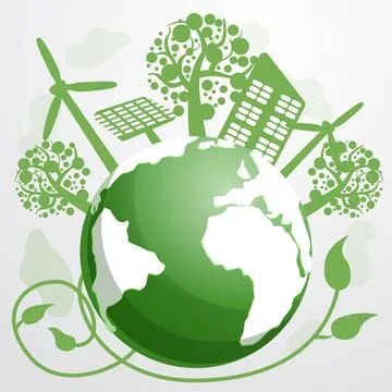 Energy saving concept background, cartoon style Stock Illustration
