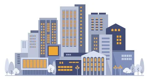 Energy saving concept. Illuminated windows in city buildings Illustrazione stock