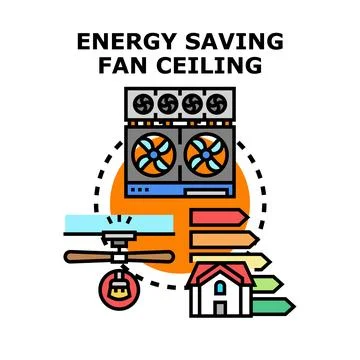 Energy saving fan ceiling cooling efficiency concept 库存插图