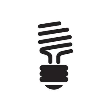 Energy Saving Fluorescent Light Bulb Icon In Flat Style. Black Icon Vector Il Stock Illustration