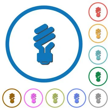 Energy saving fluorescent light bulb icons with shadows and outlines Illustrazione stock
