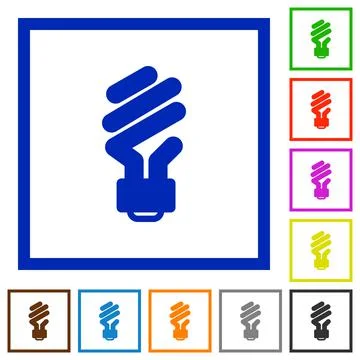 Energy saving fluorescent light bulb flat framed icons 스톡 일러스트
