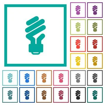 Energy saving fluorescent light bulb flat color icons with quadrant frames Stock Illustration